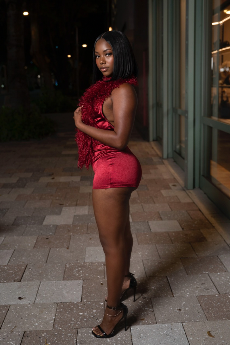 Courtney Fur Romper - Burgundy